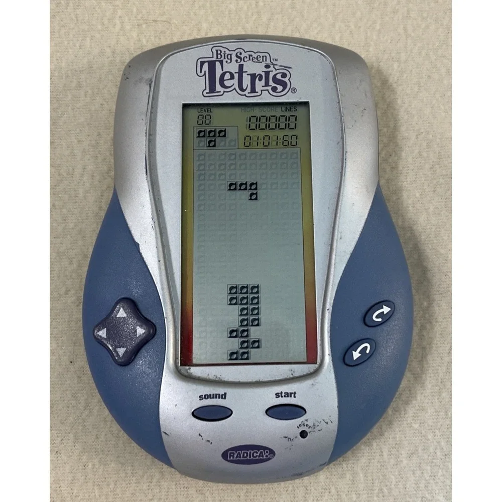 Radica Big Screen Tetris Handheld Electronic Game Blue Silver Vintage Works